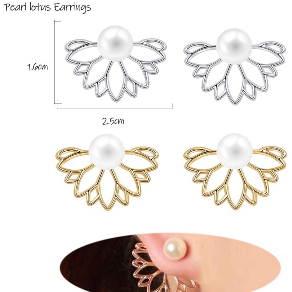 New! Pearl Lotus Ear Jackets
